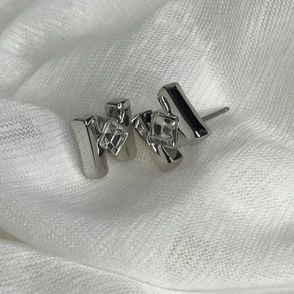 Pierced Earrings | Silver Tone w/ Crystal - Picture 5 of 10